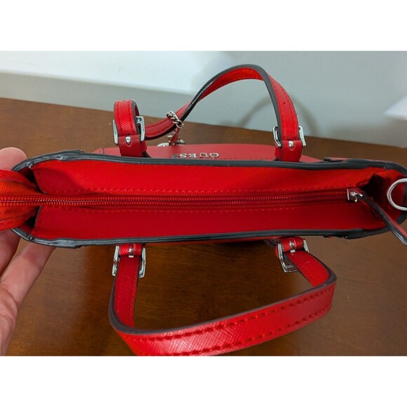 GUESS Mini Tote Satchel Handbag Bright Red Saffiano Charm Y2K EUC - Picture 7 of 8